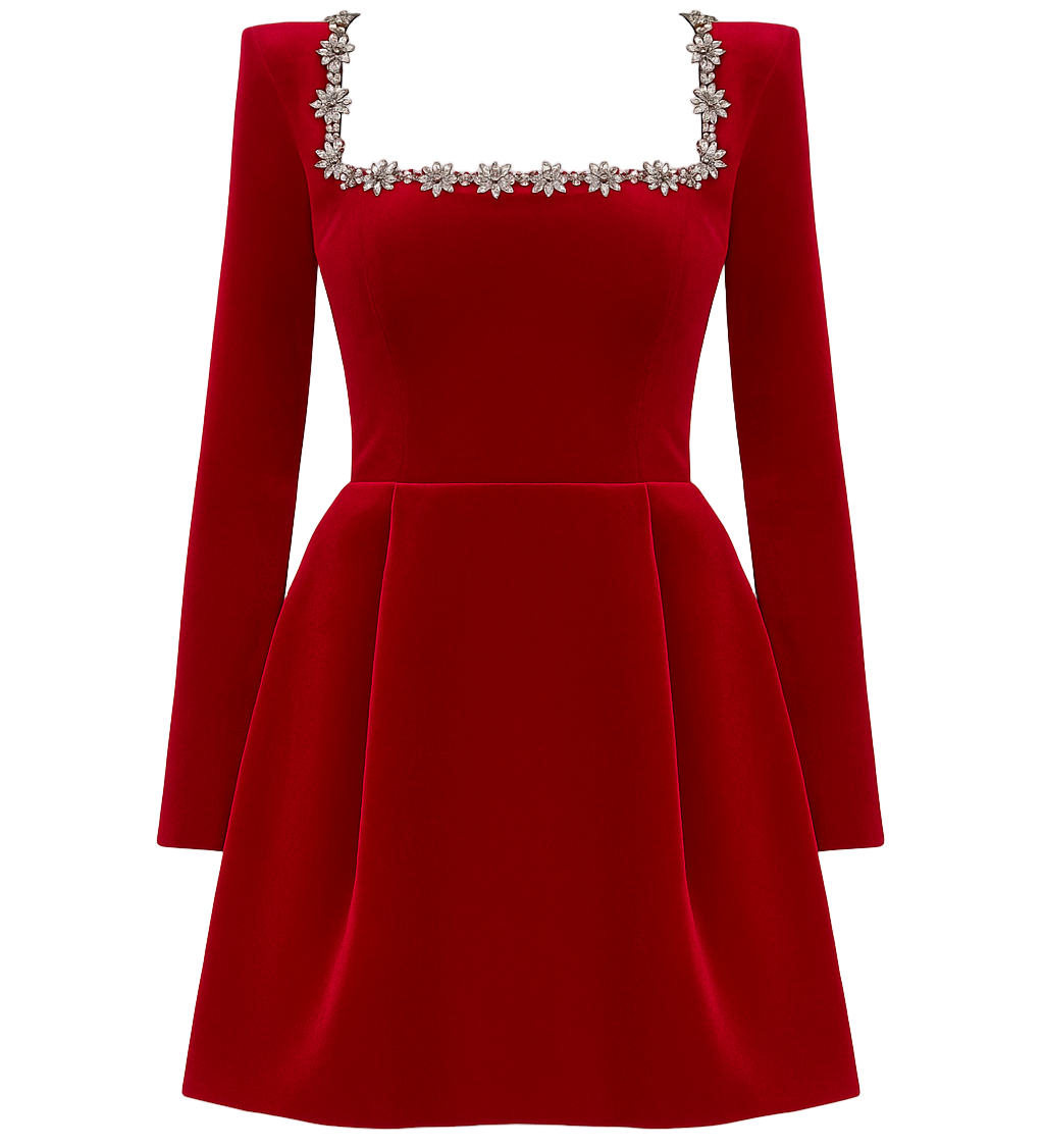 TANIA™ | VESTIDO DE TERCIOPELO  CON ESCOTE DE DIAMANTES