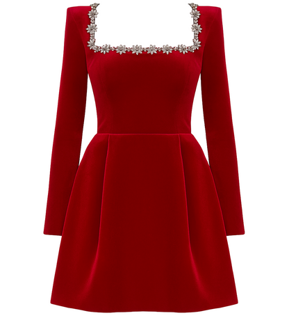 TANIA™ | VESTIDO DE TERCIOPELO  CON ESCOTE DE DIAMANTES